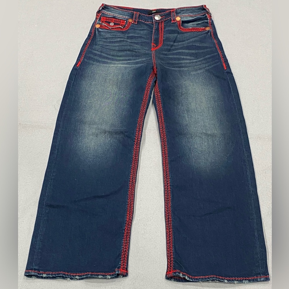 True Religion Bobbi Super Qt Baggy Jean Heavy Red Stitch Flap Pockets - 30